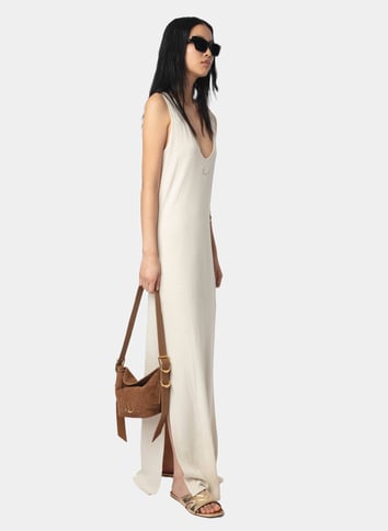 Robe longue décolleté v en coton et en lin mélangés ZADIG&VOLTAIRE Beige